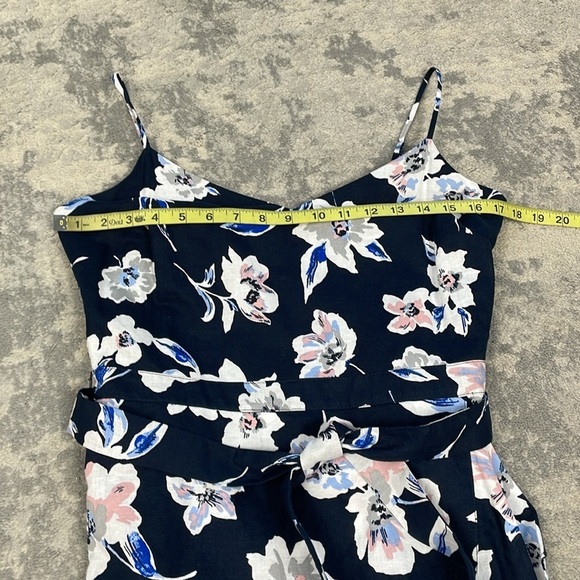 Banana Republic Linen Cotton Ruffle Wrap Dress Navy Floral Sz 4 - Picture 10 of 14